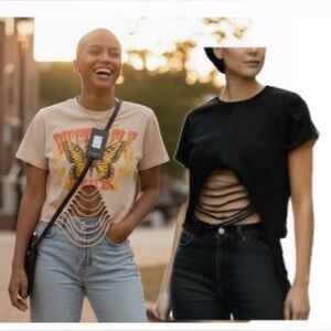 NWT Two Fashion Nova Black and Cream Crop Tops